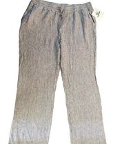 Ellen Tracy Linen Beach Pant Sz. L Wide Leg Marna Blue Striped  Casual Pockets