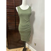 Treasure & Bond Women Bodycon Dress Green Heathered Knit Ruched Sleeveless S New