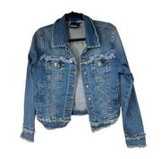 Nanette Lepore Frayed Hem Denim Jean Button Up Jacket Sz S Women’s