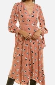 Rebecca Taylor Paintbrush Silk-Blend Long Sleeve Blush Midi Dress Size 6