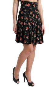 Dolce & Gabbana Black Rose Print High Waist A-line Mini Skirt/IT40|S Black NWT