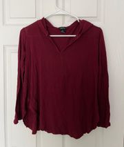 Burgundy Long Sleeve Hoodie Shirt