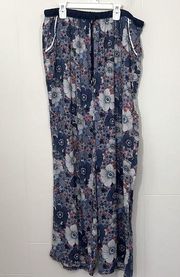 Kensie Blue Pretty Floral Silky Feel Pajama Lounge Pants ~ Pockets ~ Size XL