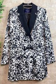 Rachel Rachel Roy Leopard Print Long Blazer Suit Jacket Black White Size 2