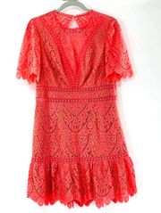 Saylor Darian Open Back Lace Ruffle Minidress Dress Peach Size Large NWOT