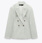 ZARA WOMEN NEW DOUBLE BREASTED BLAZER LIGHT GREEN JACKET 7901/025 XS