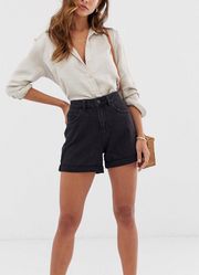 Black High Waist Denim Mom Shorts