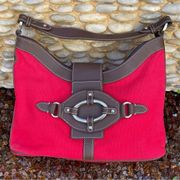 BCBGirls Red/Cranberry Canvas Shoulder Bag.