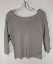Worthington Women’s Metallic Silver Rayon Knit Raglan Sleeve Sweater Gray Small