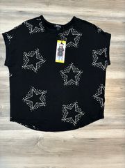 Buffalo by David Bitton, Black Short Sleeve with Stars, Oversized Small, NWT, Rounded Bottom, pit to pit is 23, length is 25 