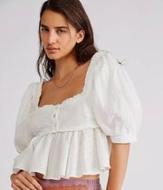 White Leave It To Me Top (Babydoll Puff Sleeve Peplum Top)