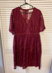 Bella Ella Boutique Sheer Lace Dress V-Neck Short Sleeve Partially Lined Size XL