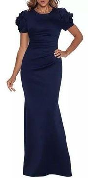 NWT Xscape Ruched Fit & Flare Gown Midnight Blue Size 10