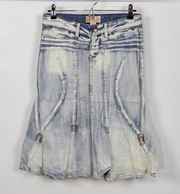 Candie’s Acid Wash Flare Denim Midi Skirt