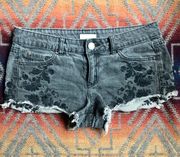 Black Denim Shorts With Black Embroidery 