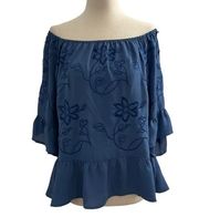 Candies Women’s Size  XL Off The Shoulders Embroidered  Blue Blouse