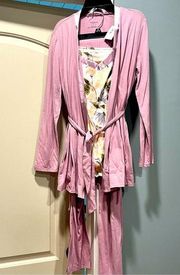 NWT Motherhood Maternity Nursing Pink Floral Satin Trim 3 Piece Pajama Set Small