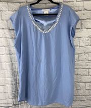 short sleeve scoopneck nightgown w/lace trim blue sz XL