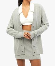 NWT We Wore What Varsity Cardigan M/L Heather Gray Button Front Knit V-Neck