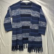 AMERICAN LIVING Cardigan Blue & White Striped Western Pattern Shawl‎ Open Front