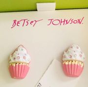 Post EARRINGS: Cupcakes Pink/w White Rhinestone Frosting