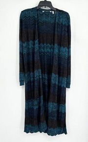 Soft Surroundings Blue Brown Knit Gabriela Duster Cardigan Size Small S Sweater