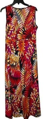 Elementz Tropical Palm Print Colorful Maxi Dress Surplice V-Neck Women Medium