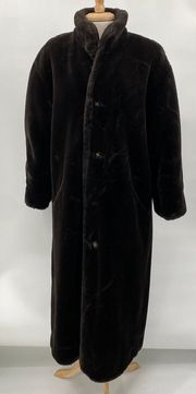 Vintage 90s Reversible Faux Fur Coat Buttons Down Mockneck Green Brown Size XXL