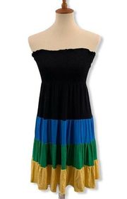 Moa Moa Smocked Top Colorblock Skirt Dress Small