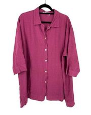 Bryn Walker Womens Sz L Button Down Linen Shirt Half Sleeve Collared Pink *FLAWS