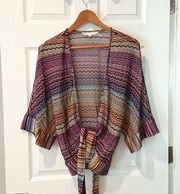 Trina Turk Raschel Knit Cardigan with Large Halo Fringe tie front Size XS/S