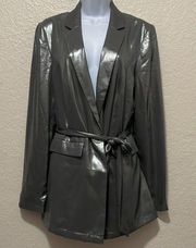 Anthropologie Zada Metallic Relaxed Fit Long Line Belted Blazer Size 12