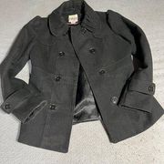 Black Double Breasted Wool Blend Peacoat Size Medium GUC