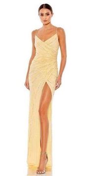 Mac Duggal NWT Beaded Sleeveless Faux Wrap Gown in Buttercream Size 12