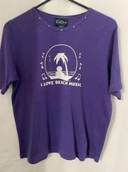 Las Olas Purple Womans T-Shirt I Love Beach Music Graphic M