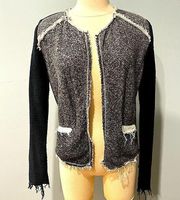 Barney’s New York Heather Grey & Black Tweed Knit Sweater Coatigan Blazer Jacket