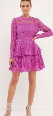 NWT ENDLESS ROSE orchid lace crochet mini dress long sleeve