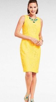 RSVP By Talbots Yellow Leaf Lace Sleeveless Sheath Dress Size 8