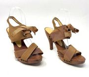 STELLA MCCARTNEY Brown Grosgrain Lace Up Sling Back Heels