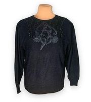 Vintage James St. John Sweater Black Abstract Floral Lace Sequins Pullover