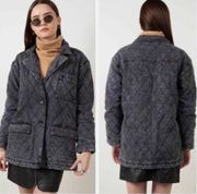 Young Fabulous & Broke YFB Quilted Jacket Black Washed Denim Size Medium Women's