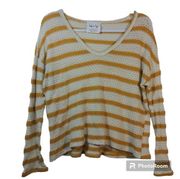 Sadie & Sage Yellow Stripe V Neck Knit Sweater Top Size Small