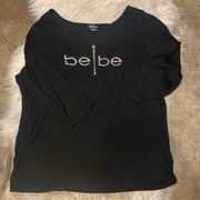 BEBE Black Elbow Length Sleeve Top with Bling