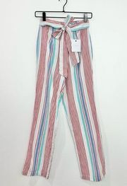 L’Academie Red White Stripe Pant Tie Waist Size XXS