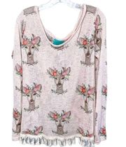 JUDITH MARCH Deer Long Sleeve Boatneck Bohemian Sweater Size Small