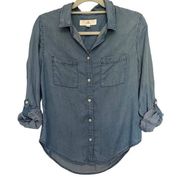 THREAD+SUPPLY Chamray Button Up Womens Shirt Top Size Small Blue Roll Tab Tencel
