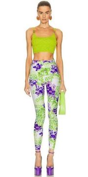 VERSACE Orchid Leggings in Bianco & Verde 38 New Womens Tights Logo Pants