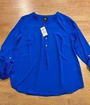 JM COLLECTION BLUE 1/2 BUTTON BLOUSE WOMENS SIZE S NEW P1-178