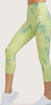 NWT Peloton  Cadent Capri Leggings Yellow with Blue Tie Dye Medium