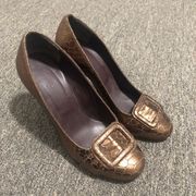 Hollywould Brown Leather Buckle Heels Size 37 EU